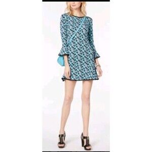 Michael Kors Flounce Dress Carnation Floral Ruffle Bell Sleeve Shift Size Small